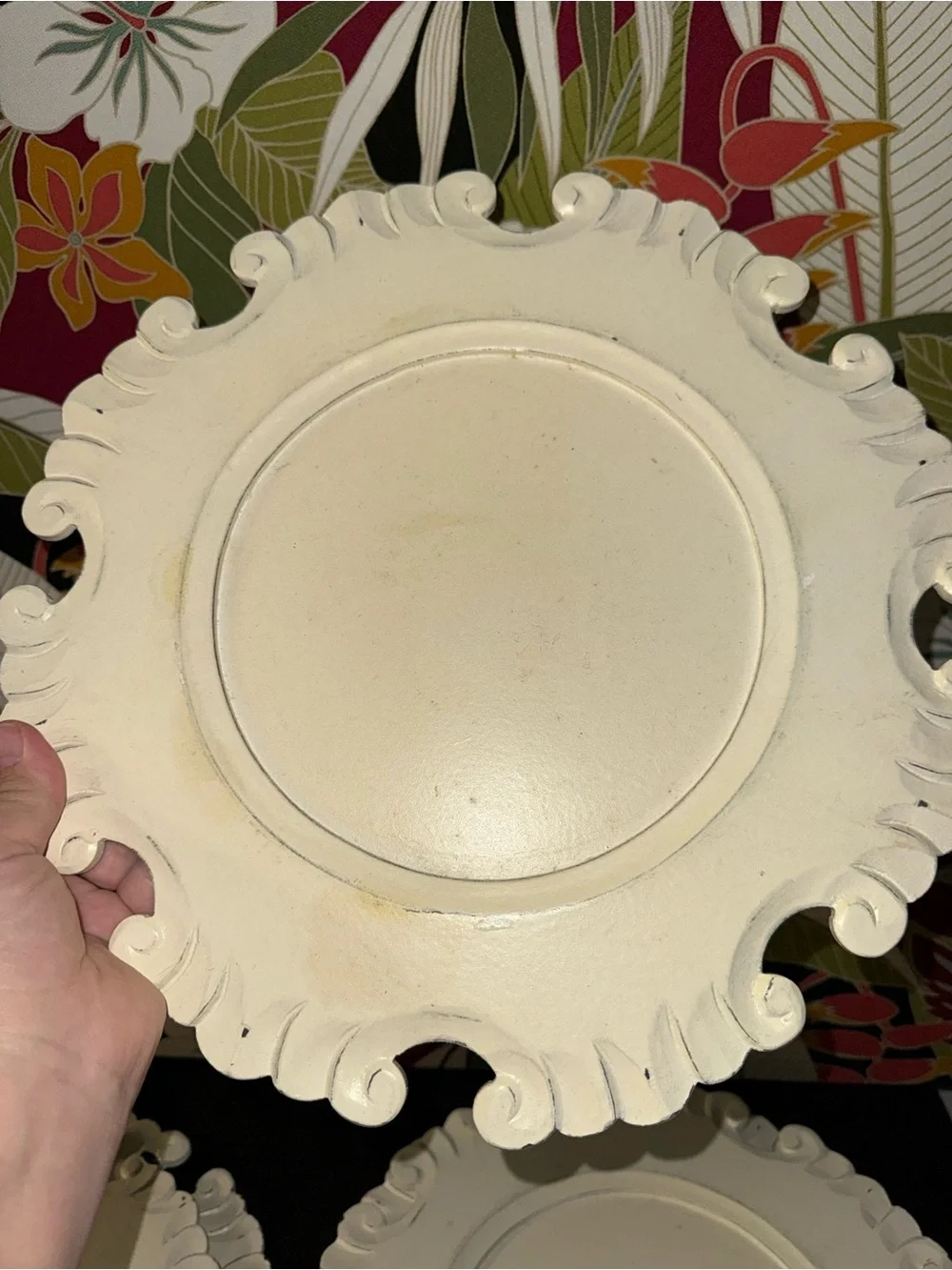 Antique white charger plates by Pier One